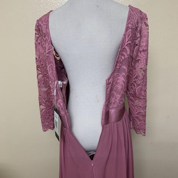 Ever-Pretty Lace Round Neck Long Sleeve Chiffon Lace MTB Gown Sz 10 Orchid - Picture 4 of 10